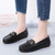 Women's black metal buckle strap slip on shoe loafer 02