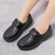 Women's black hollow velcro fastening slip on shoe loafer 05