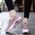 Women's pink flyknit hollow out slip on rocker bottom sneaker 05