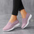 Women's pink stripe texture casual slip on shoe sneaker 05