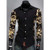 Black long sleeve floral pattern print cotton dress shirt 01