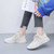 Beige flyknit stripe texture logo pattern shoe sneaker