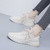 Beige flyknit stripe texture logo pattern shoe sneaker