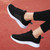 Women's black flyknit stripe pattern lace up shoe sneaker 02