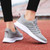 Women's grey flyknit stripe pattern lace up shoe sneaker 03