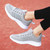 Women's grey flyknit stripe pattern lace up shoe sneaker 05