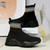Women's black flyknit stripe sock like fit slip on shoe sneaker 06