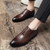 Men's brown retro brogue point toe oxford dress shoe 04