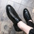Men's black croc skin pattern brogue derby dress shoe 03