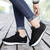 Women's black stripe pattern texture negative heel rocker bottom sneaker 02