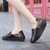 Women's black weave color check slip on rocker bottom sneaker 04