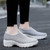 Women's grey plain hollow out slip on double rocker bottom sneaker 02