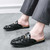 Men's black pattern print metal buckle slip on shoe mule 02