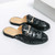 Men's black pattern print metal buckle slip on shoe mule 09