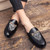 Men's black animal pattern metal buckle slip on shoe mule 05