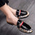 Men's black stripe strap pattern print buckle slip on shoe mule 05