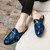 Men's blue floral pattern print metal buckle slip on shoe mule 02