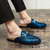 Men's blue floral pattern print metal buckle slip on shoe mule 03