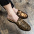 Men's golden floral pattern print metal buckle slip on shoe mule 03