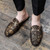 Men's golden floral pattern print metal buckle slip on shoe mule 02