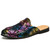 Men's multi color floral pattern print metal buckle slip on shoe mule 01