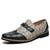 Men's black beige retro pattern metal buckle slip on dress shoe 01