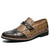 Men's brown retro pattern metal buckle slip on dress shoe 01