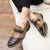 Men's brown retro pattern metal buckle slip on dress shoe 05