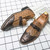 Men's brown retro pattern metal buckle slip on dress shoe 06