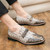 Men's beige golden retro pattern metal buckle slip on dress shoe 04