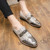 Men's beige golden retro pattern metal buckle slip on dress shoe 03