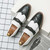 Men's white black retro pattern metal buckle slip on dress shoe 06