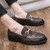 Men's brown crocodile skin pattern metal buckle slip on dress shoe 04