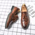Men's brown brogue tassel on top slip on dress shoe 06