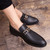 Men's black metal buckle penny slip on dress shoe 03