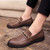 Men's brown metal buckle penny slip on dress shoe 02