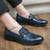 Men's blue check pattern metal buckle slip on dress shoe 04