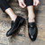 Men's black wave pattern decorated metal on strap slip on dress shoe 05