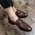 Men's brown wave pattern decorated metal on strap slip on dress shoe 03