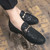 Men's black mixed pattern print metal buckle slip on dress shoe 05