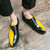 Men's yellow black two tone buckle strap slip on dress shoe 04
