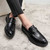 Men's black pattern metal decorated penny slip on dress shoe 03