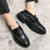 Men's black pattern metal decorated penny slip on dress shoe 04