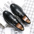 Men's black pattern metal decorated penny slip on dress shoe 06