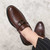 Men's brown pattern metal decorated penny slip on dress shoe 02