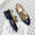 Men's black golden pattern brogue tassel on top slip on dress shoe 06