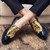 Men's black golden pattern brogue tassel on top slip on dress shoe 02