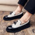 Men's black white pattern brogue tassel on top slip on dress shoe 05