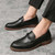 Men's black folded strap slip on dress shoe 05