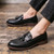 Men's black check tassel on top penny slip on dress shoe 03